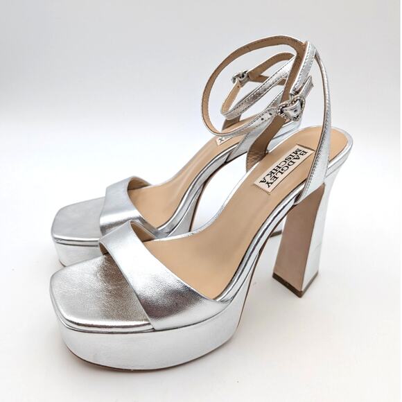 Badgley Mischka Caia Ankle Strap Platform Sandals Women's Silver Size US6.5 EU37 - Picture 1 of 9